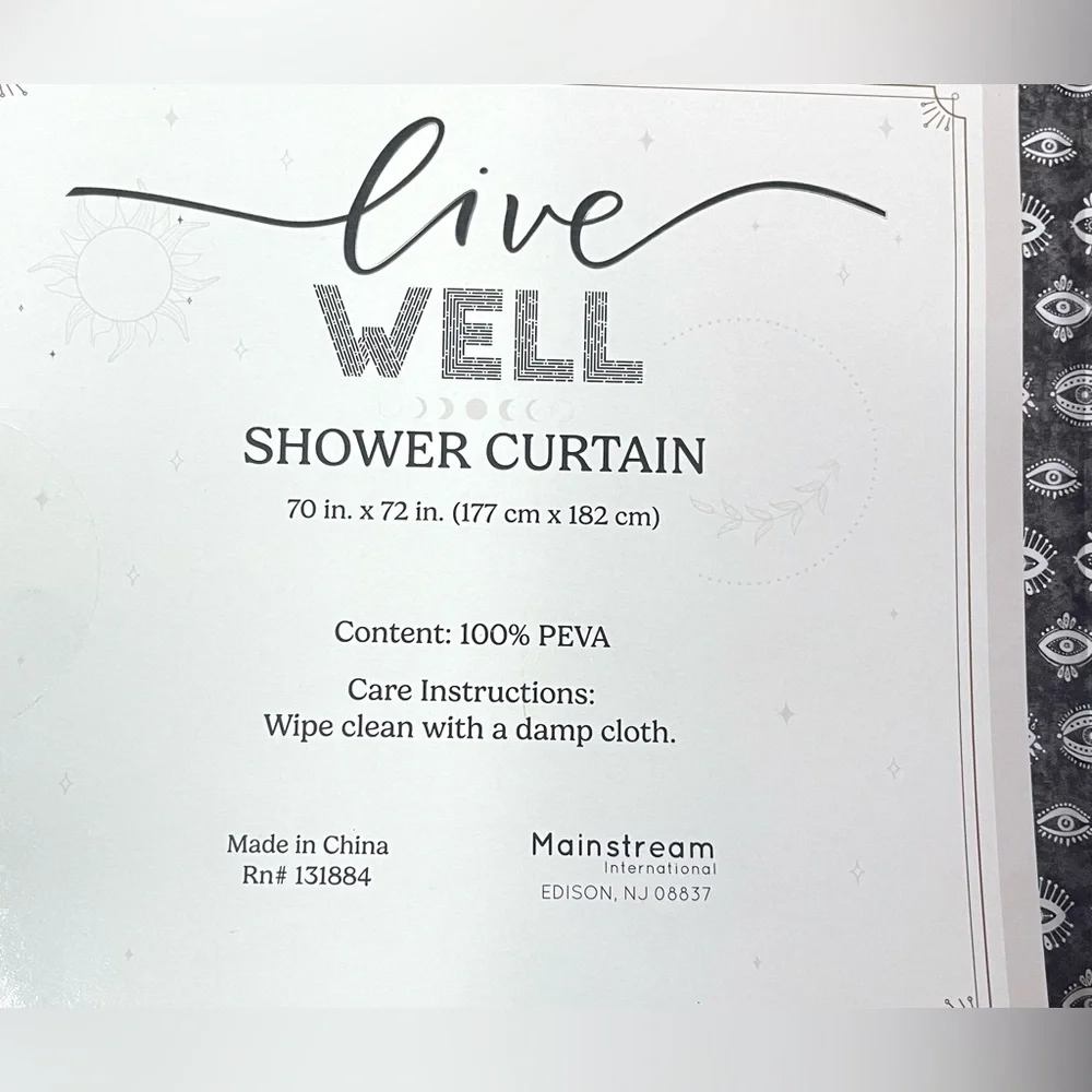 Evil Eye Shower Curtain Charcoal Black White Eyes VooDoo PEVA 70x72 NEW NWT